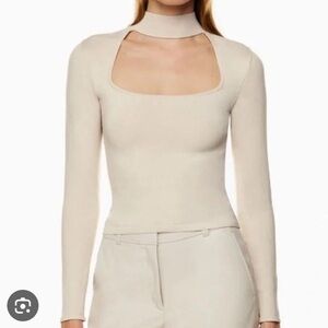 Aritzia Babaton BeigeFlorine Sculpt Knit Cut-Out Long Sleeve Top